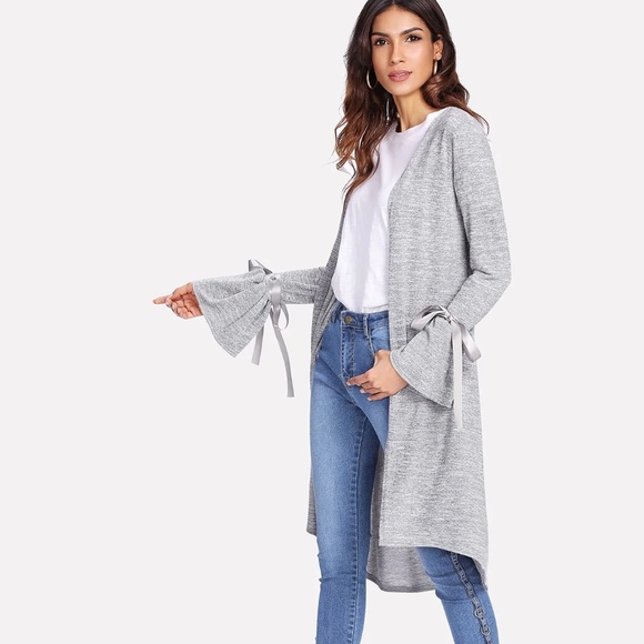 Heathered Gray Sweater Coat W/ Ribbon Detail - Picture 2 of 8